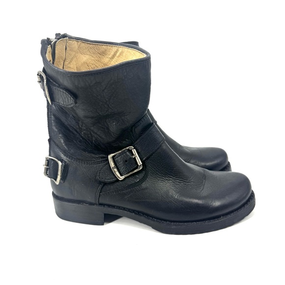 Frye Veronica Leather Buckle Short Boot in Black - Picture 1 of 5